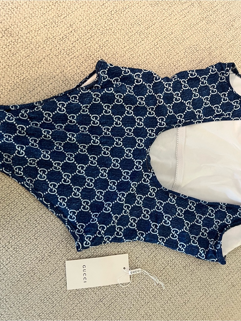 Gucci Denim Style Logo Women One-Piece Swimsuit Large New - Picture 2 of 5